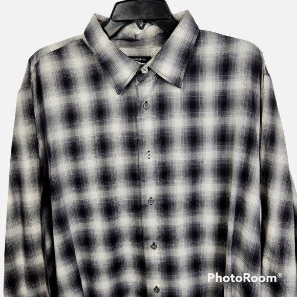 JOHN VARVATOS Black and Gray Plaid Lightweight Button Down Shirt - Picture 3 of 7